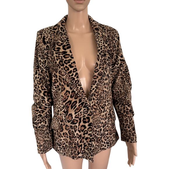 Miss Miss Leopard Print Blazer XL Made in Italy Y2K Mob Wife Statement Jacket - Picture 1 of 6